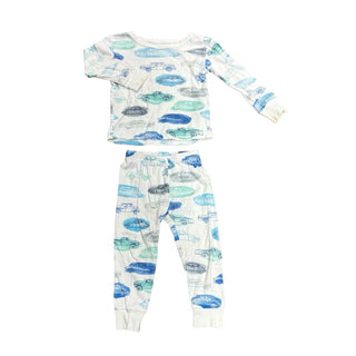 Aden + Anais White Long Sleeve and Pant Pyjama Set with Cars, 2 years