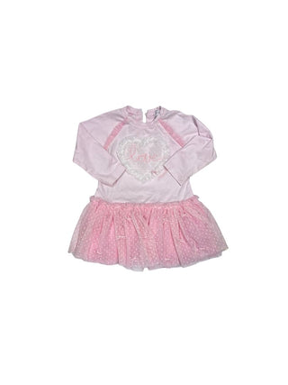 Monnalisa Pink Dress with Tulle Skirt and "Love", 12 months