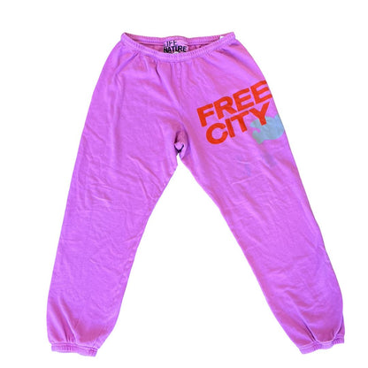 Free City pink w/stain sweatpants, small
