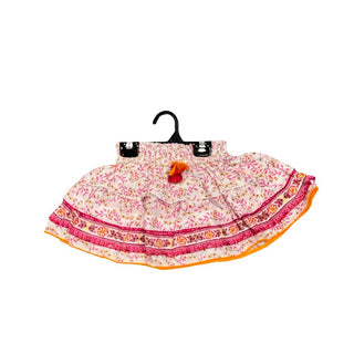 Poupette St. Barth White Skirt with Pink and Orange Design and Tassles, 6 years