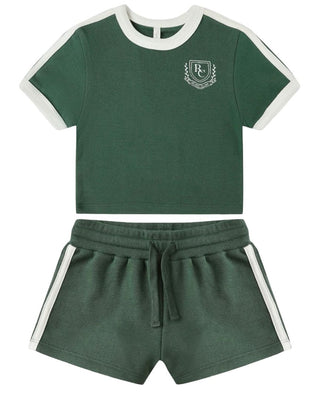 Rylee + Cru Green Jersey T-Shirt and Racer Track Short Set Brand New with Tags, 4-5 years