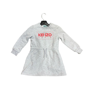 Kenzo Grey Sweatshirt Dress with Red Kenzo Paris Logo and Waist Drawstring, 4 years