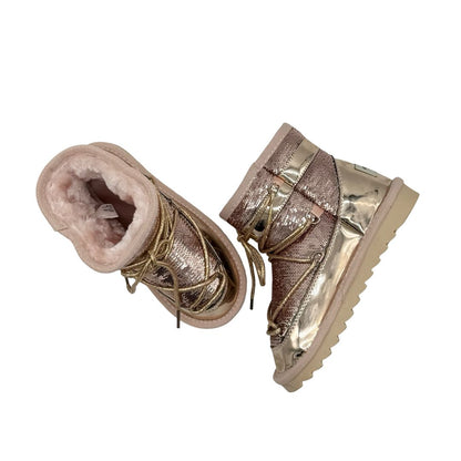 Xiaomibu Pink Sequin Shiny Boots with Pink Faux Fur Lining, eu 32 big kid