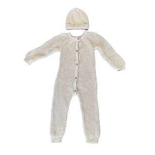 Quincy Mae Sand Knit Long Romper with Hat Set, 2-3 years