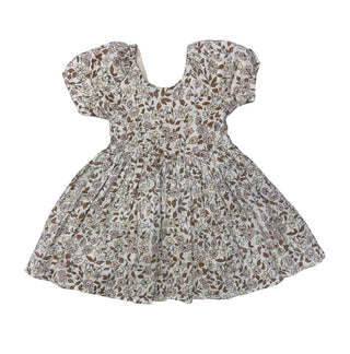 Noralee Brown and Cream Floral Patterned Dress with Metallic Threading and Bow Detail, 2 years