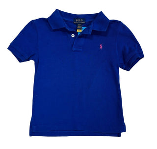 Polo Ralph Lauren Solid Royal Blue Polo with Pink Logo, 4 years