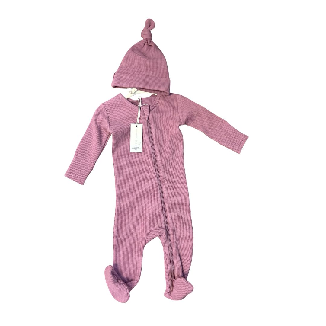 Quincy Mae Sample Waffle Sleeper + Hat, 3-6 Months