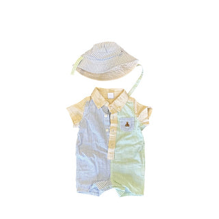 Gap Colour block stripped romper w/hat, 0-3 months