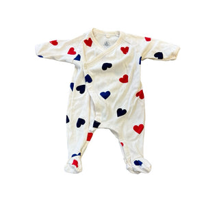 Petit Bateau Cream w/hearts sleeper/play suit, Newborn