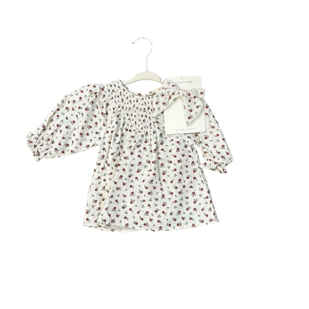 Quincy Mae Sample dress + Bow set, 3-6 Months