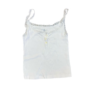 Brandy Melville White Ribbed Tank Top with Lace Collar and Straps, o/s