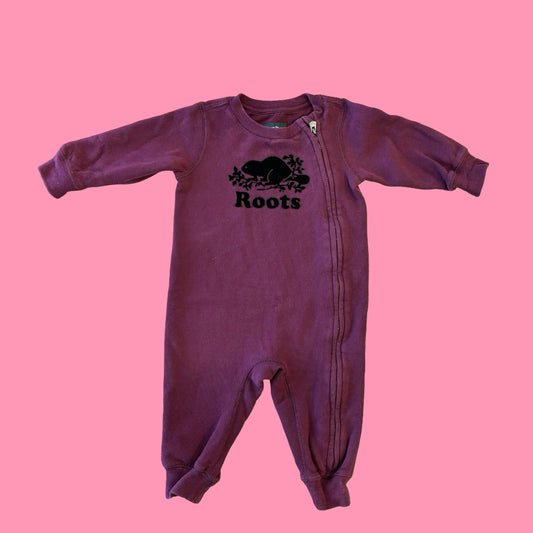 Roots Baby Maroon fleece one piece, 6-12m