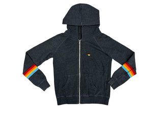 Spiritual Gangster Charcoal Grey Zip-up Hoodie with Rainbow Stripe and Heart, 8 years