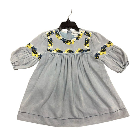 Smile Everyday Blue Denim Long Sleeve Dress with Flowers, 3 years
