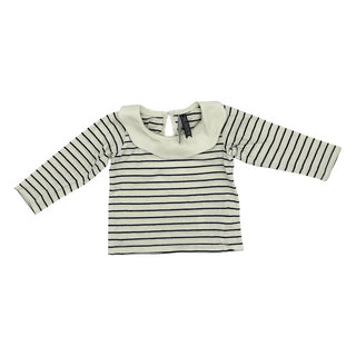 Smallbone & Scot cream w/stripes collared shirt, 3-6 months