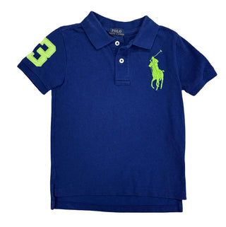 Polo Ralph Lauren Navy Blue Polo Shirt with Lime Green Logo and Embroidery, 5 years