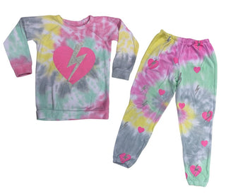 Chaser Tie Dye Lightning and Hearts Sweat Set, 6 years