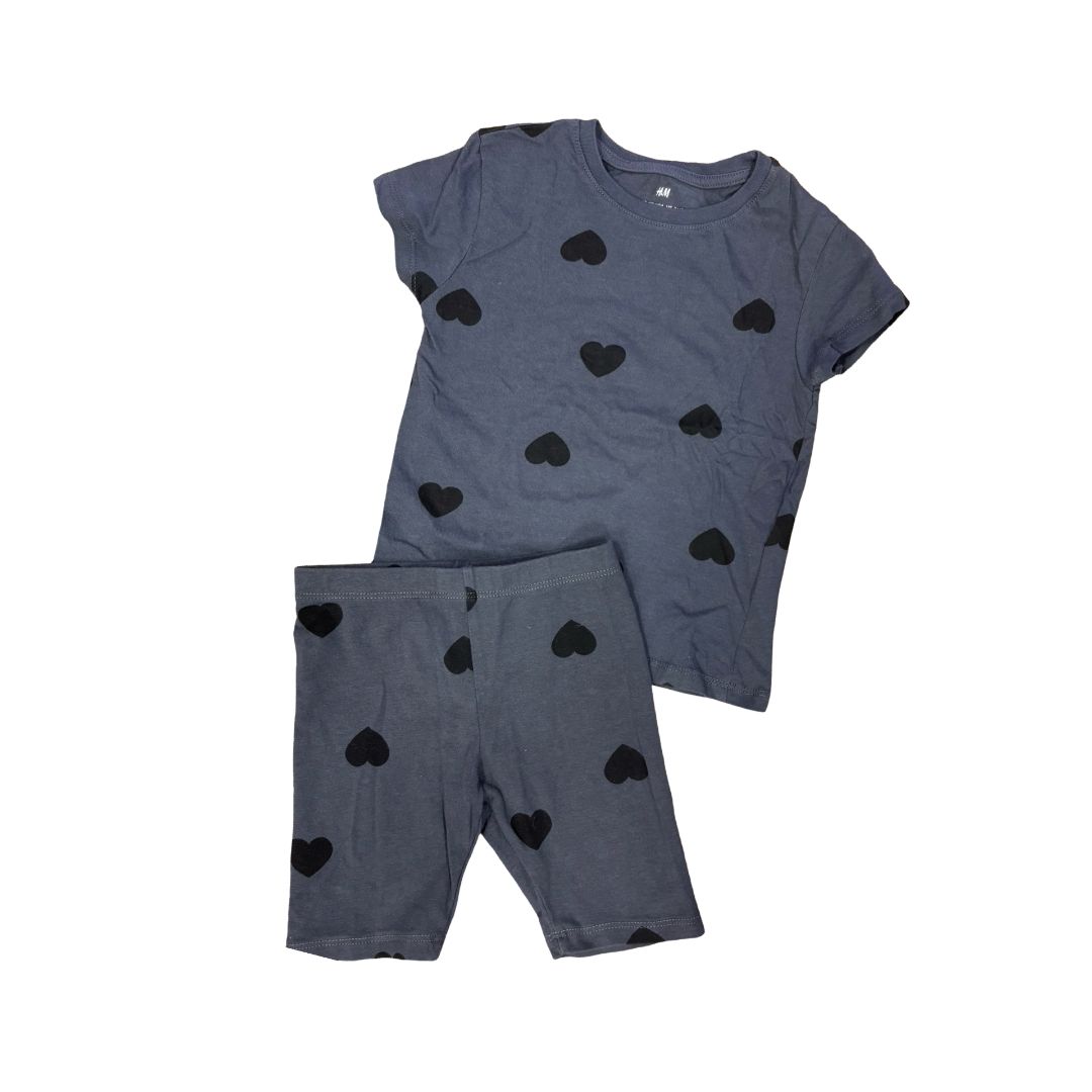 H&M Grey with Heart T-Shirt and Biker Short Set, 3-4 years