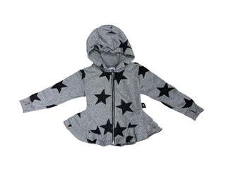 Nununu Grey zip up hooded sweatshirt with stars and ruffle peplum detail , 3-4 years