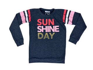 Chaser Navy-Grey Crewneck Sweatshirt with Sun Shine Day Graphic, 10 years