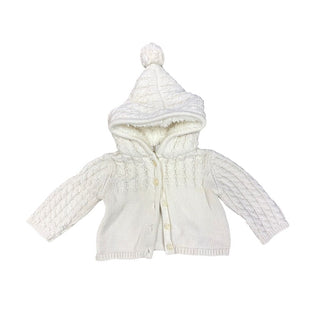 Nordstrom White Knit with Buttons and Fur Lined Hood Jacket, 6 months