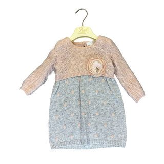 Petit pink feather/grey knit dress, 18 months