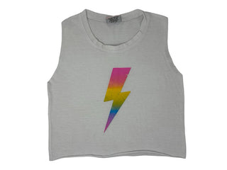 Firehouse White Tank with Rainbow Lightning Graphic, S
