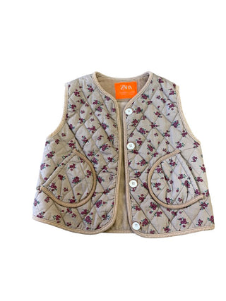 Zara quilted vest with plum florals, 4-5 years