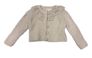 Noralee Cream Mohair Knitted Button-down Cardigan with Lacy Ruffled Collar, 2 years