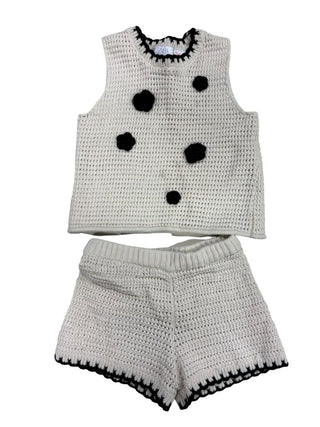 Zara White and black knit/crocheted tank and shorts set with flower details, 3 years