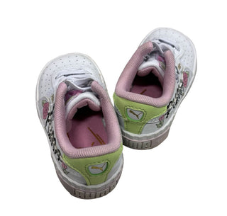 Puma White Puma Sneakers with Pink and Green Details, Flowers and Butterfly, 5 little kid