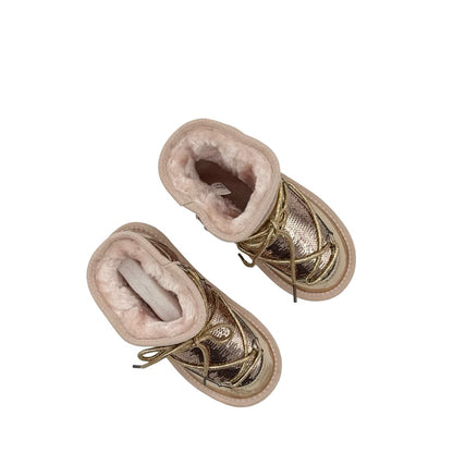 Xiaomibu Pink Sequin Shiny Boots with Pink Faux Fur Lining, eu 32 big kid