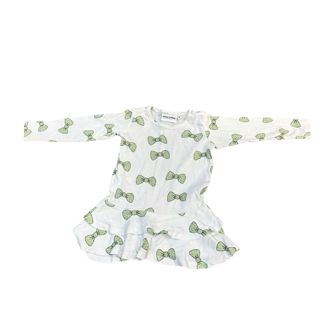 Mini Rodini White w/green bows dress, 18-24 months