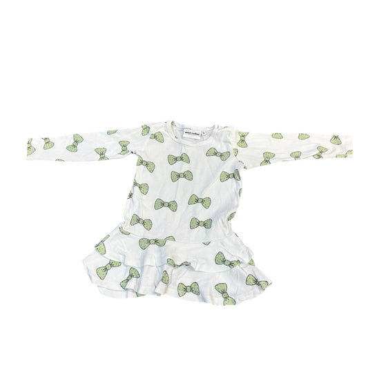 Mini Rodini White w/green bows dress, 18-24 months