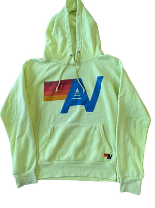 Aviator Nation Neon yellow hoodie with big logo, medium