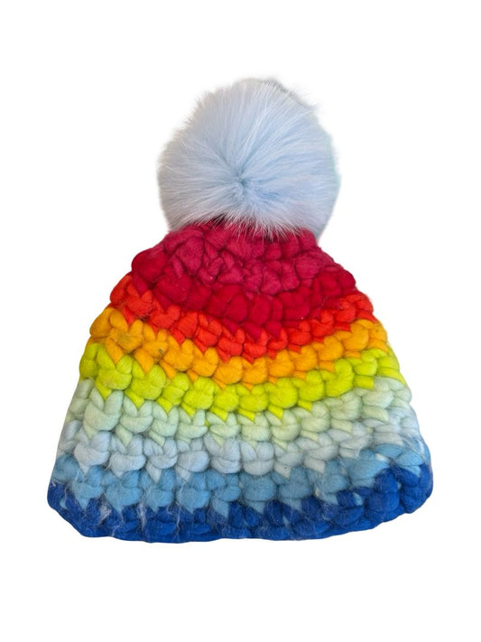 Mischa Lampert Knit Rainbow Striped Beanie with Removeable Pompom, o/s kids