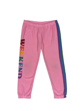 Chaser Pink Sweatpants with Weekend and Stripe Graphics, 5 years