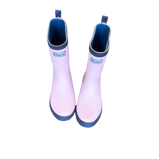 Hatley pink /navy rain boots, 2 big kids