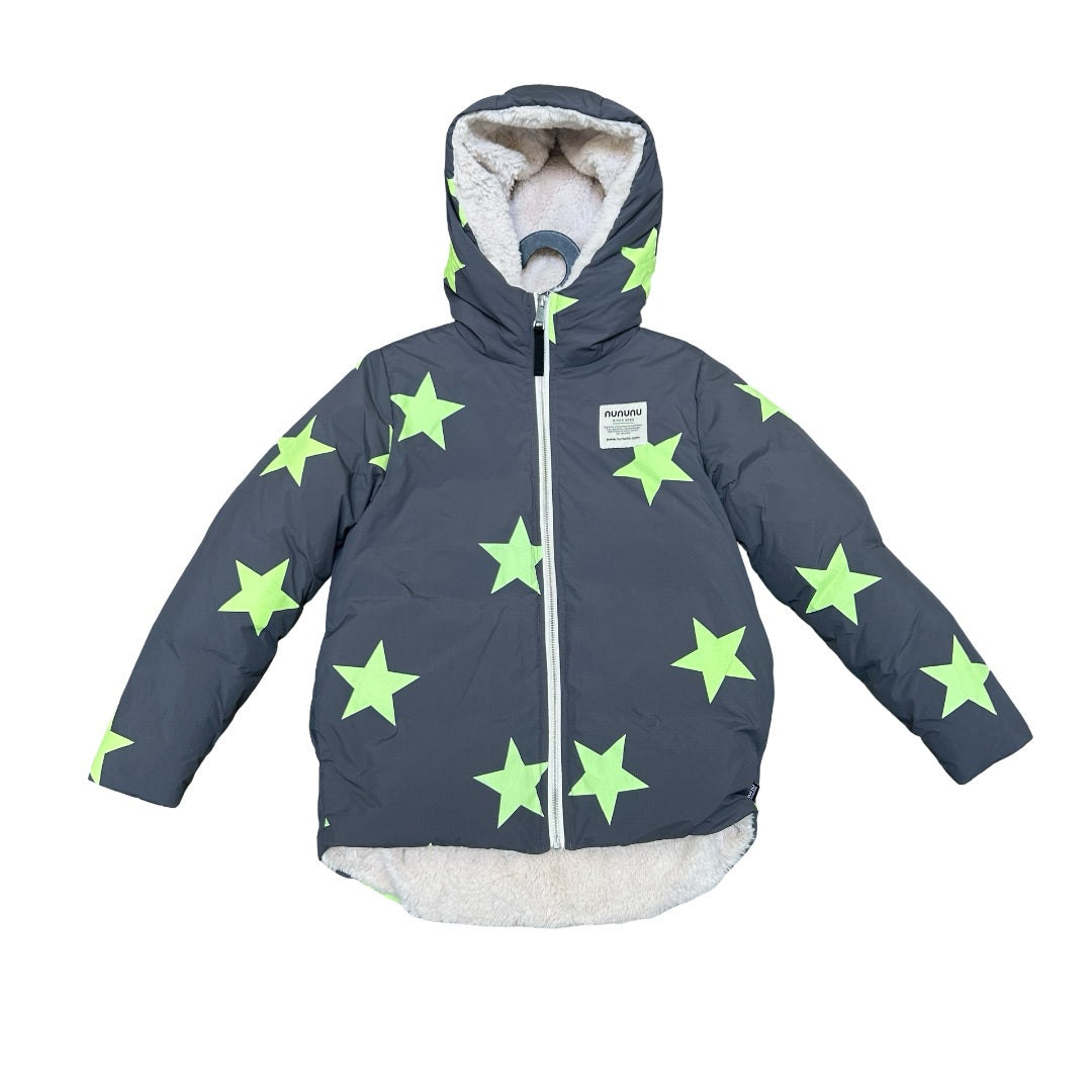 Nununu Sample grey/neon green star winter jacket, 8-9 years