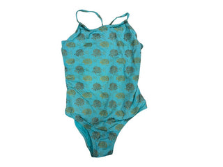 Vilebrequin Aqua one piece bathing suit with foil floral detailing in gold and bronze, 4-5 years