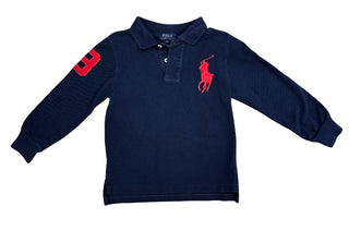 Polo Ralph Lauren Navy Blue Long Sleeve Polo with Red Logo and Embroidery, 3 years
