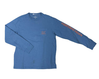 Vineyard Vines Bright Blue Crewneck Longsleeve Tee with Whale, medium