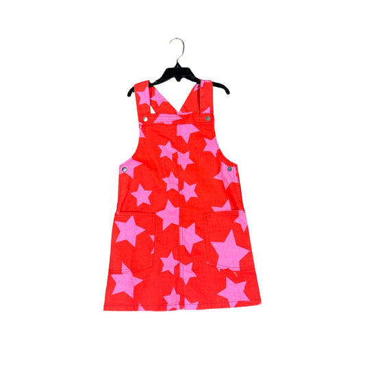 Stella McCartney Red with Pink Star Denim Overall Dress, 8 years