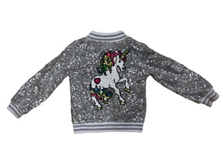 Lola and the Boys Silver Sequin Jacket with Stars and Unicorn, 4 years