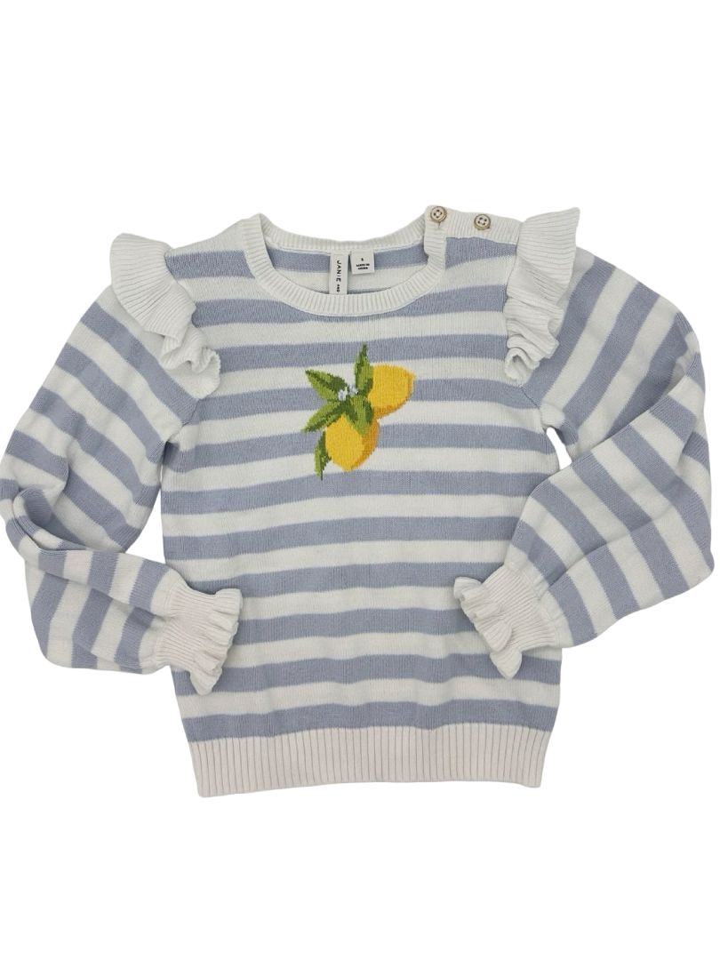Janie and Jack blue/white strip lemon sweater, 5 years