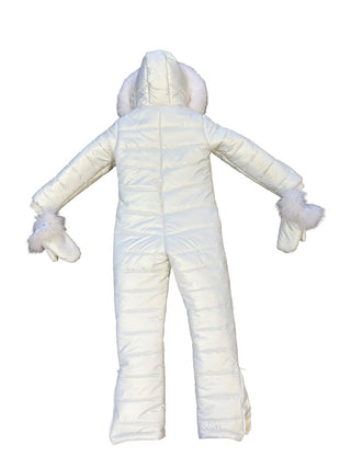 Private label White iridescent snowsuit with gloves and fanny pack, 10 years