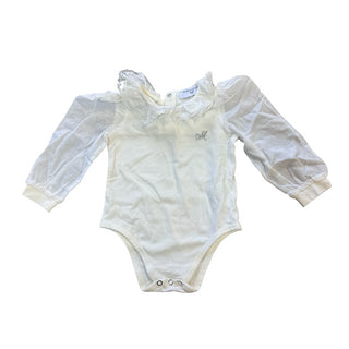 Monnalisa White onesie w/linen sleeves and collar, 9 months