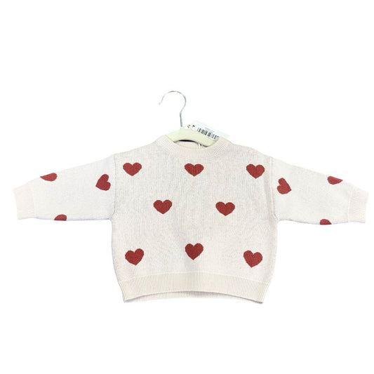 Quincy Mae heart knit sweater natural new with tags, 3-6 months