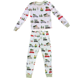 Pottery Barn Kids Blue Pyjama Set with Christmas Tree Pattern, 8 years
