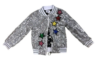 Lola and the Boys Silver Sequin Jacket with Stars and Unicorn, 4 years